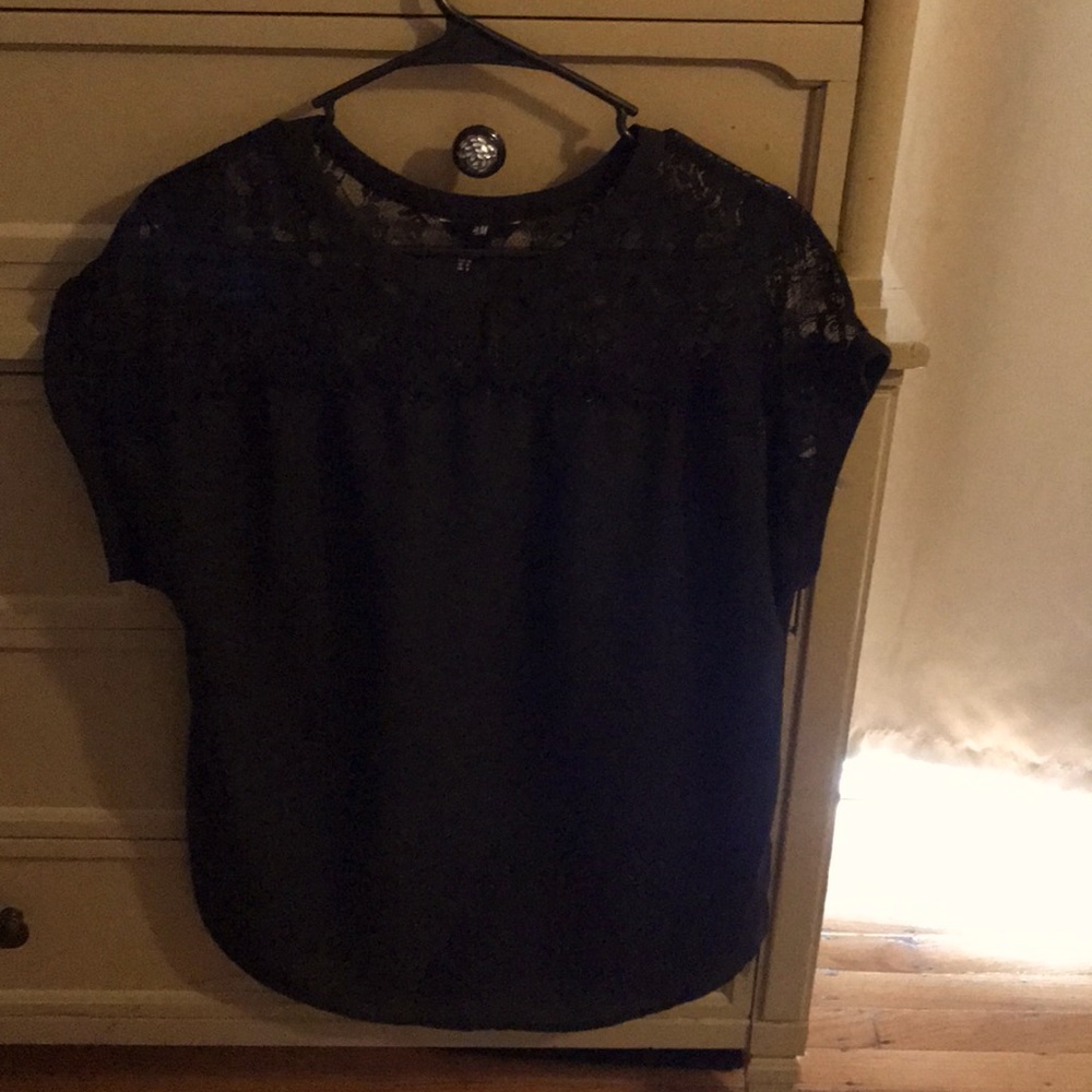 H&M black lace short sleeve blouse!